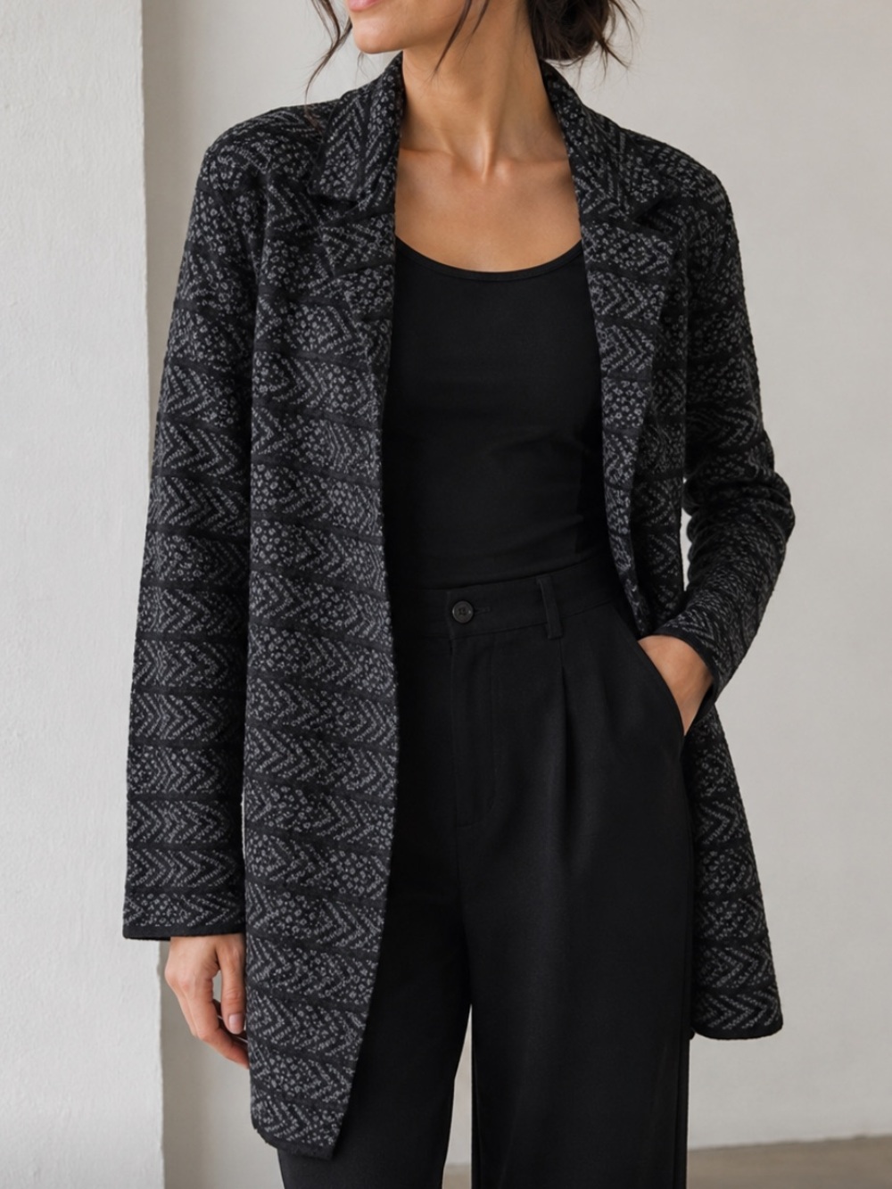 Chiaramente Wool Black Open-Front Cardigan Sweater